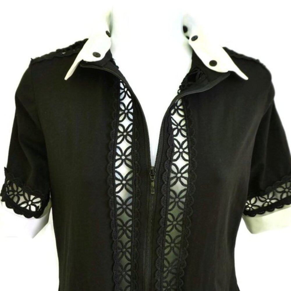 Anne Fontaine Top Zip Front Floral Daisy Cutouts Detachable Collar Stretch 40 M